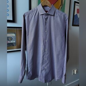 HUGO Hugo Boss Dress Shirt 2 Ply Spread Collar Red/White Geo 16.5/42 Reg Fit